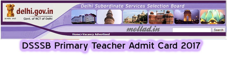 DSSSB Primary Teacher Admit Card
