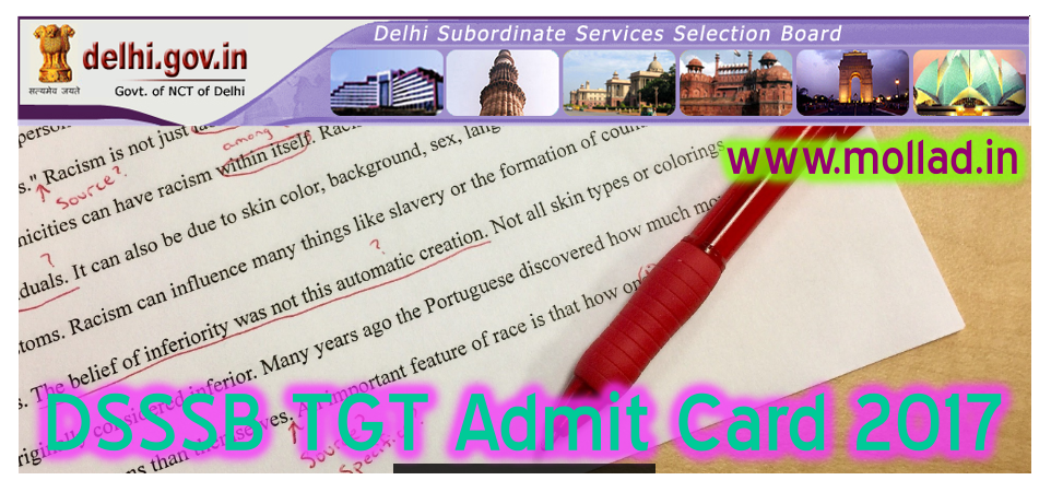 dsssb tgt admit card 2017